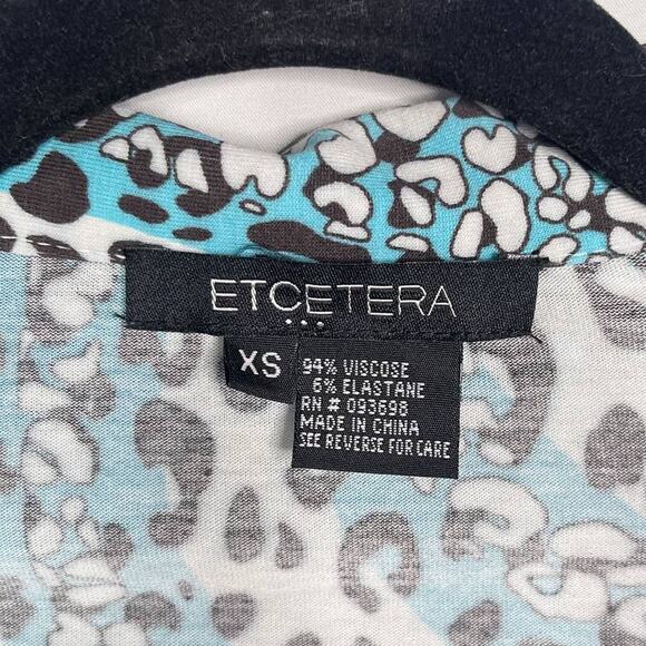 Etcetera XSmall XS Blue White Brown Leopard Print Wrap Long Sleeve Top Stretch - Picture 6 of 7